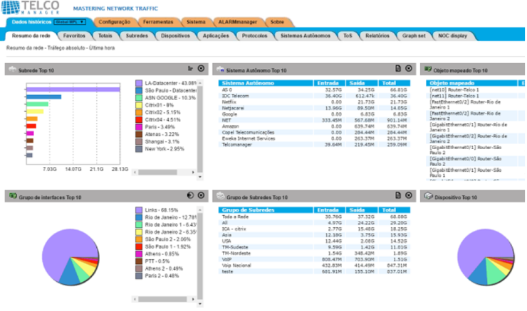 Summary panel of network in Telcomanager systems