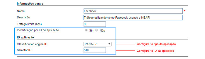 Figura 6: Formulário de aplicação com identificação por Flexible NetFlow