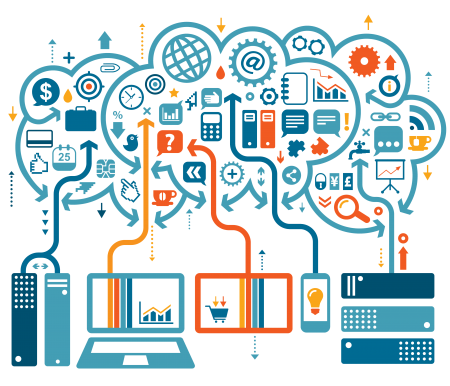 Ilustração que retrata a quantidade de aplicações e dados que trafegam, originadas dos mais diversos dispositivos.