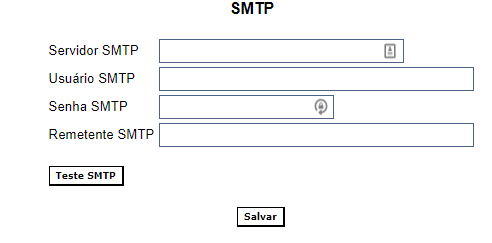 Formulário de configuração dos parâmetros referentes ao SMTP