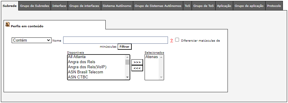 Adição das sub-rede onde o perfil será aplicado