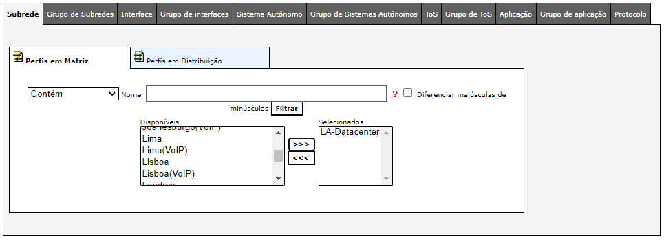 Adição das sub-rede onde o perfil será aplicado