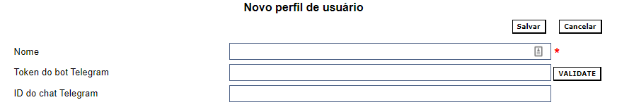 Formulário de criação de perfil de usuário 