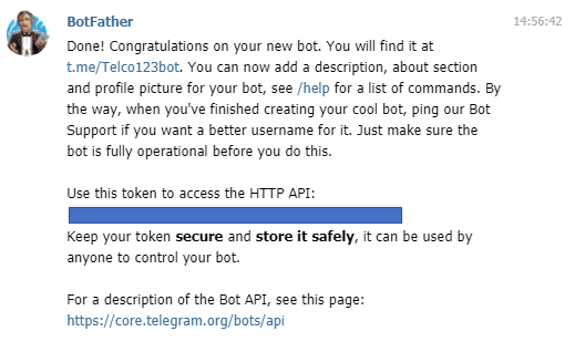 Bot criado no Telegram 