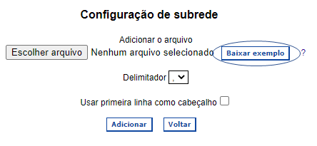 Configuração de importação de sub-redes