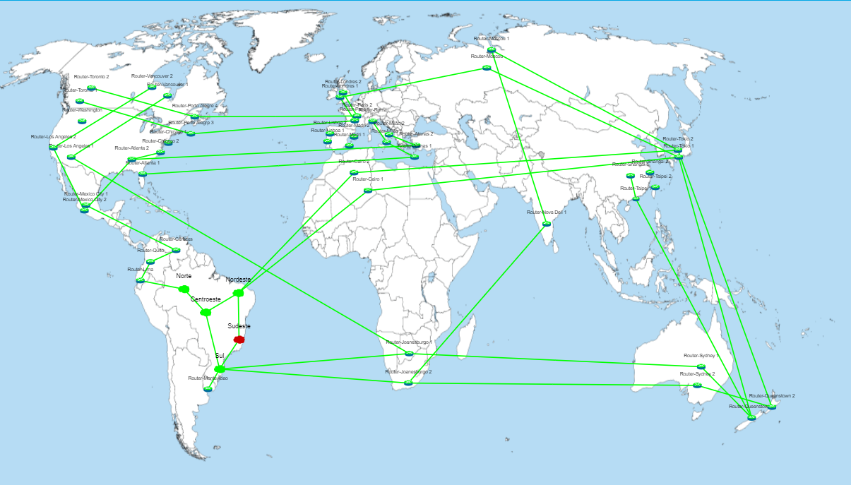 Mapa com visão georreferenciada dos dispositivos das filais espalhadas pelo mundo 