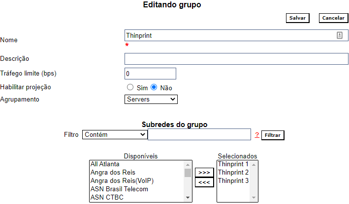 Exemplo de configuração de grupo