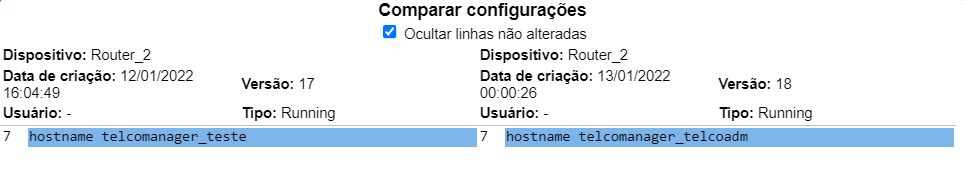 Comparison between two versions and detection of alteration of the host name of the device