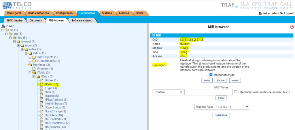 Ifdescr – MIB browser de SLAview
